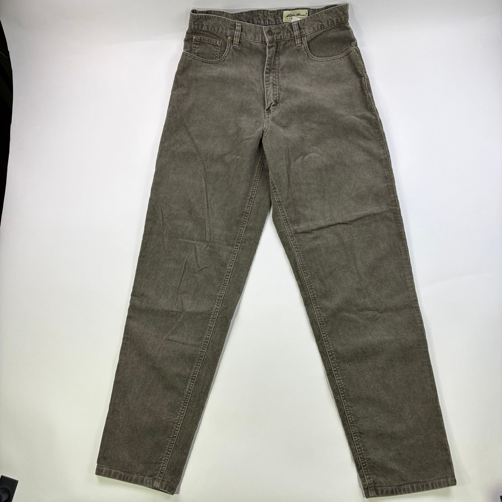 Vintage Eddie Bauer Corduroy Pants Womens 12 Olive Gray High Rise Straight Leg